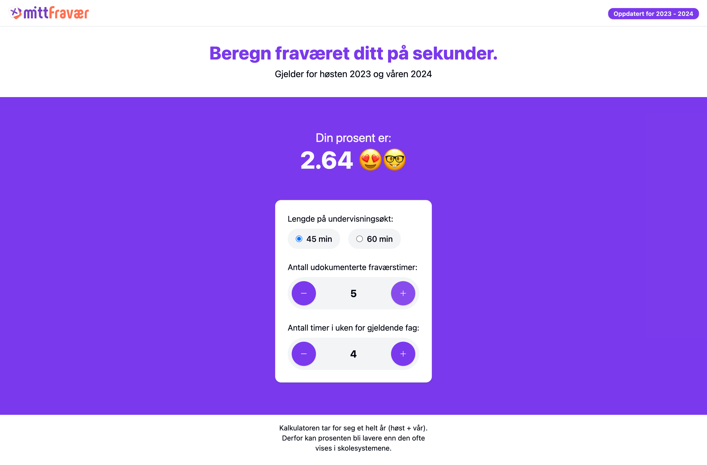 Screenshot of MittFravær website