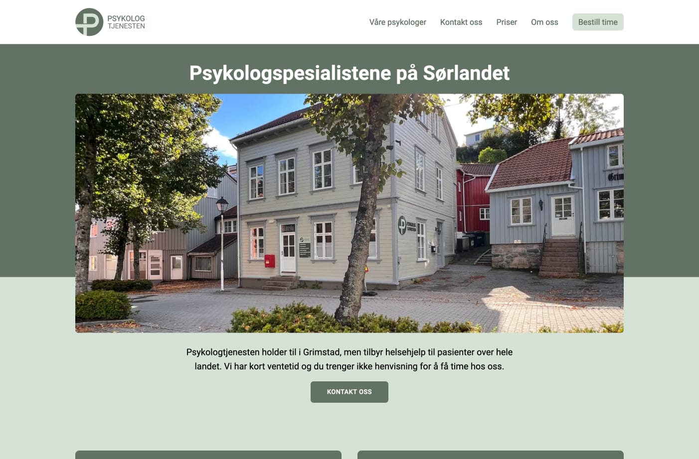 Screenshot of Psykologtjenesten website